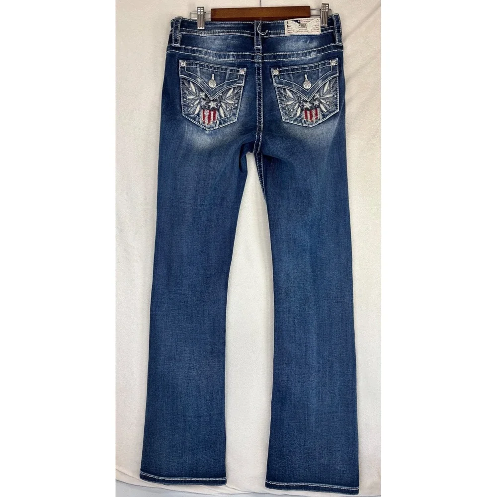 MISS ME American Flag Jeans Eagle Mid Rise Bootcut Dark Long 29 Rodeo Western